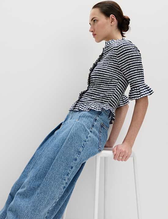 Kostkovan&aacute; řasen&aacute; ko&scaron;ile z čist&eacute; bavlny