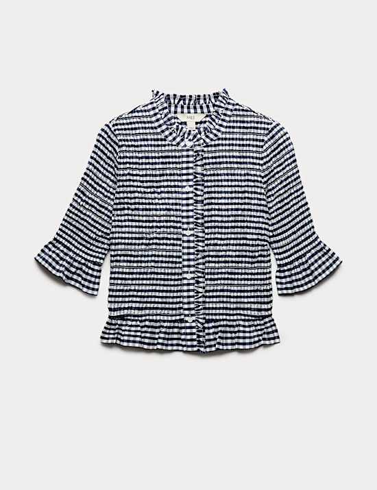 Kostkovan&aacute; řasen&aacute; ko&scaron;ile z čist&eacute; bavlny