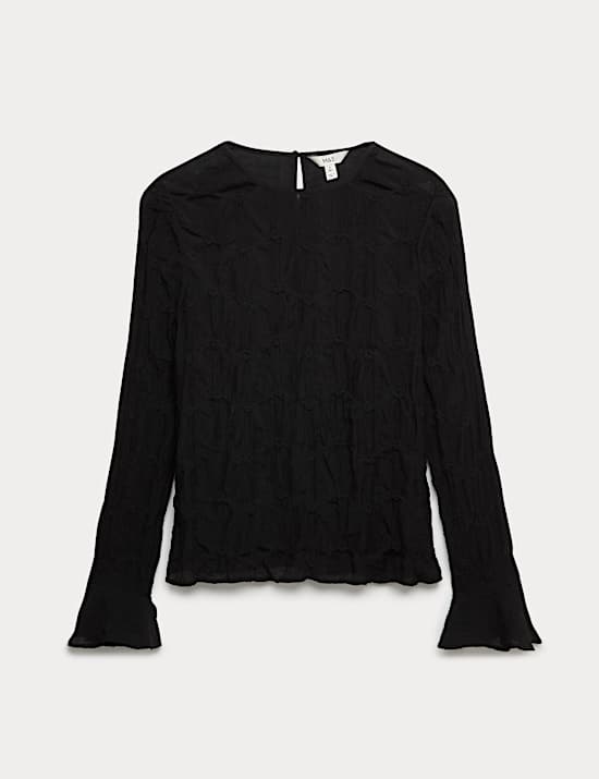 Kanten blouse met ronde hals en structuur