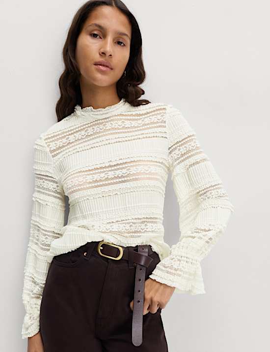 Lace High Neck Blouse with Cotton