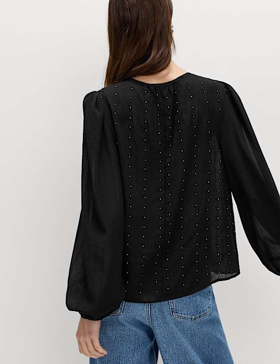 Studded Blouson Sleeve Blouse