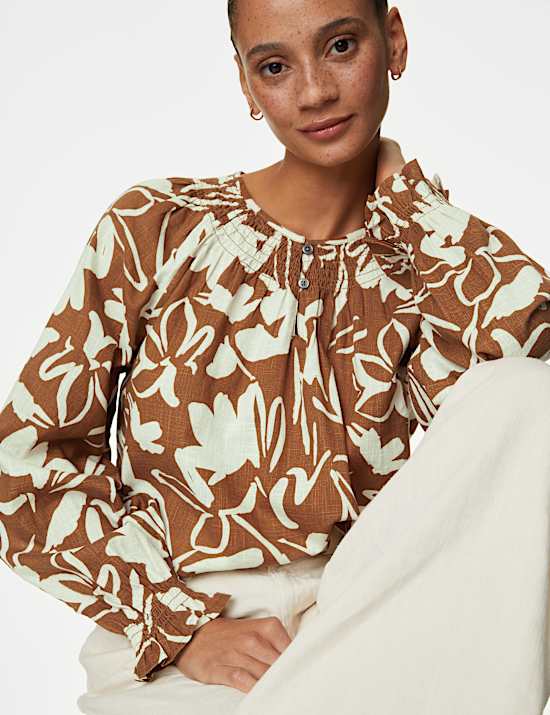 Pure Cotton Printed Puff Sleeve Blouse