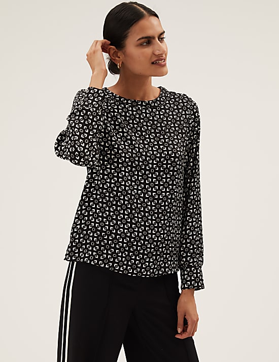 Jersey Geometric Round Neck Regular Fit Top