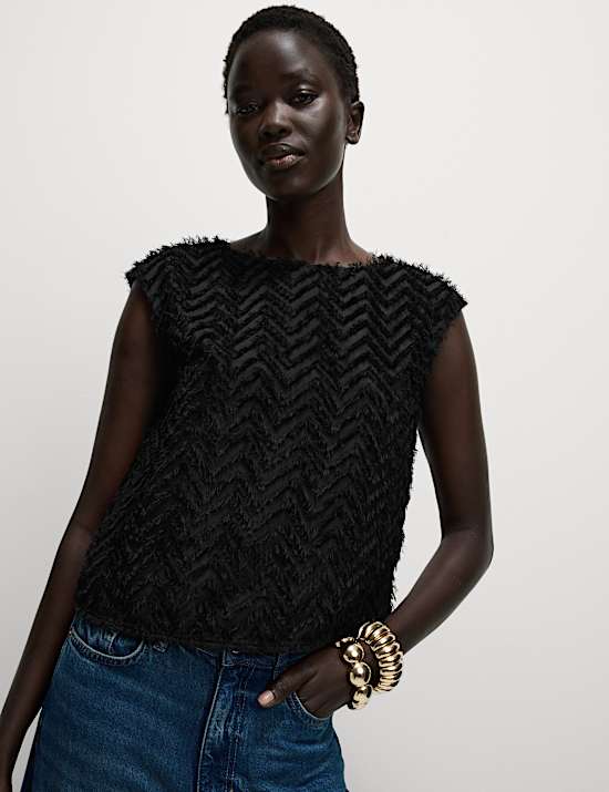 Top à manches courtes et motif jacquard