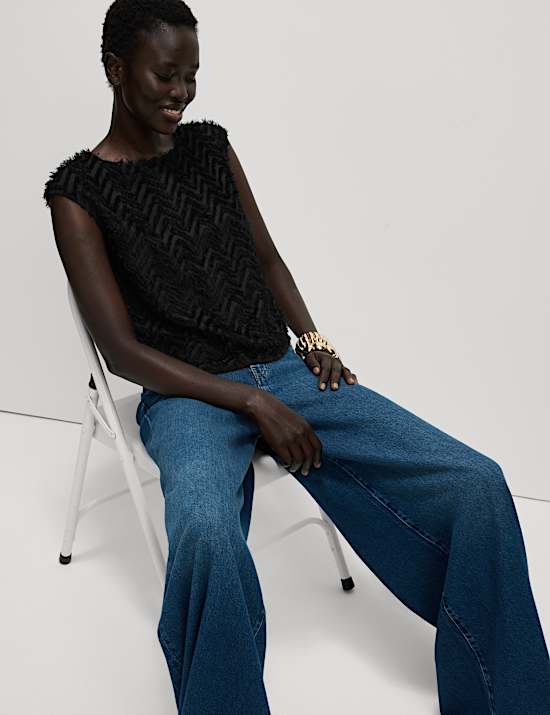 Top à manches courtes et motif jacquard