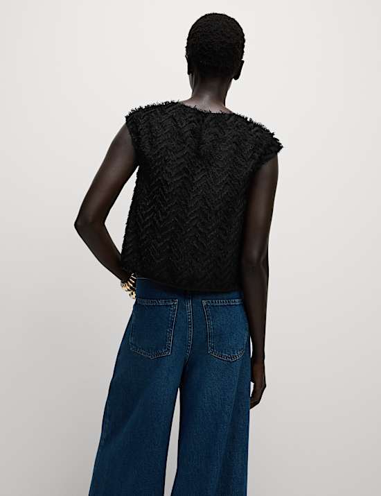 Top à manches courtes et motif jacquard