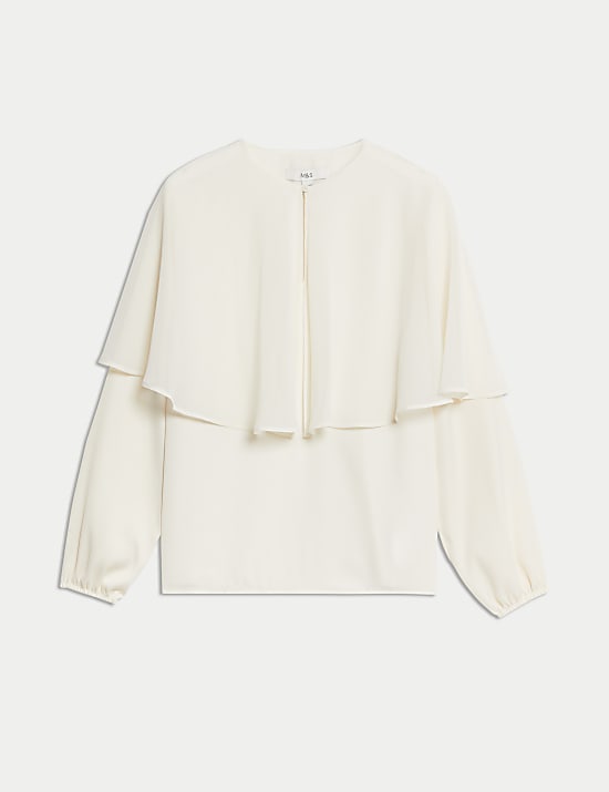 Bluse mit Rundhalsausschnitt und Cape-Detail