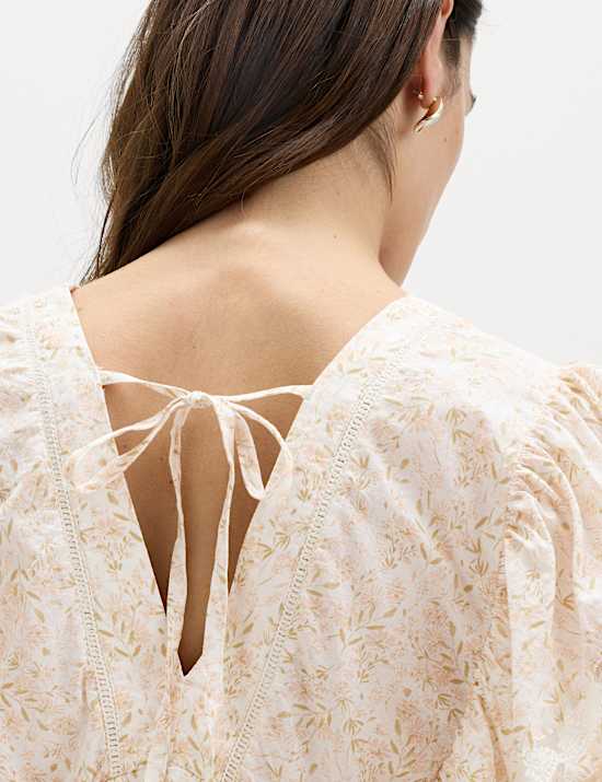 Pure Cotton Ruffle Embroidered Detail Blouse