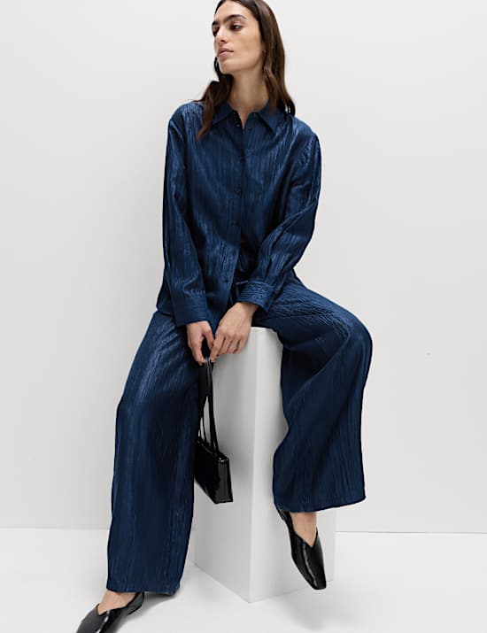 Lyocell Rich Crinkle Collared Shirt