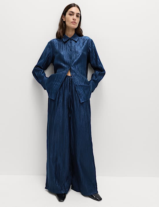 Lyocell Rich Crinkle Collared Shirt