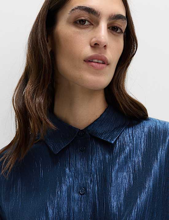 Lyocell Rich Crinkle Collared Shirt
