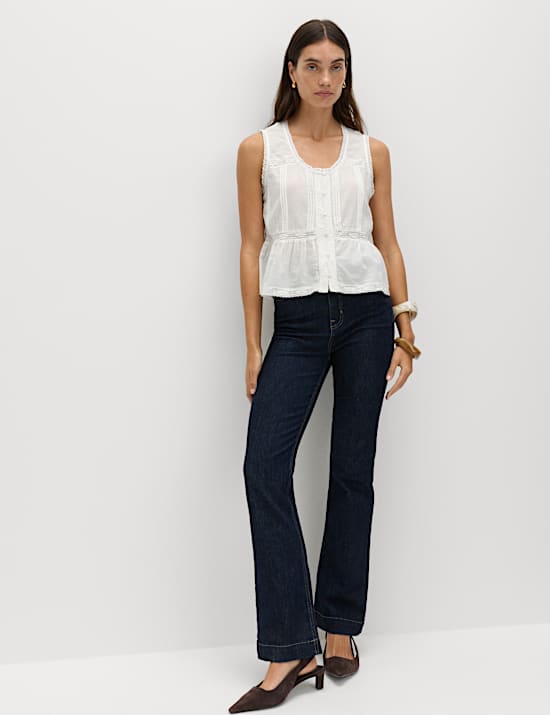 Pure Cotton Lace Insert Peplum Top