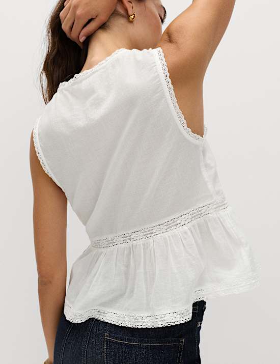 Pure Cotton Lace Insert Peplum Top