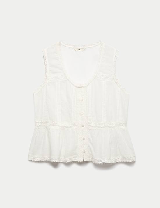 Pure Cotton Lace Insert Peplum Top