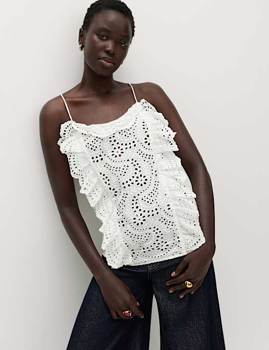 Pure Cotton Broderie Ruffle Cutwork Cami