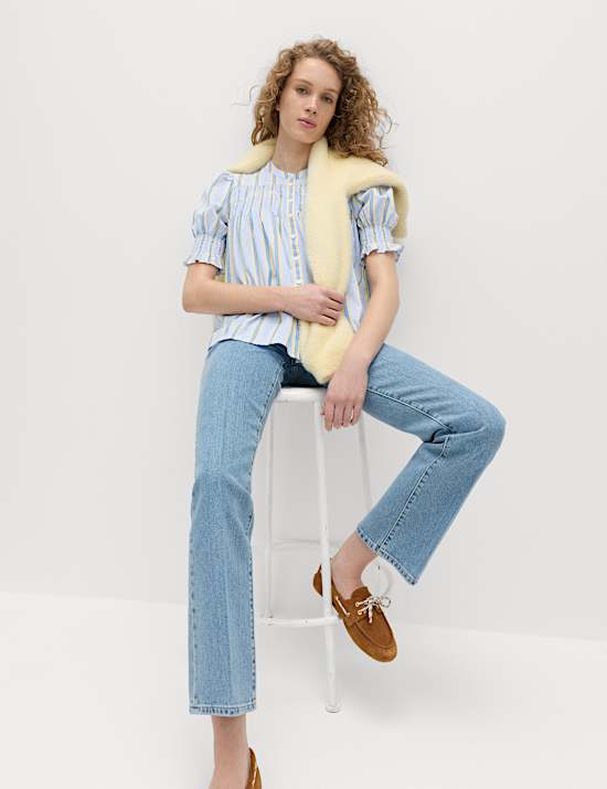 Pure Cotton Striped Shirred Blouse