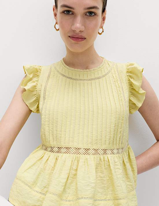 Lace Insert Ruffle Top