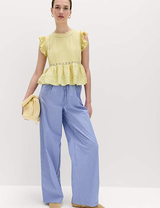 Lace Insert Ruffle Top