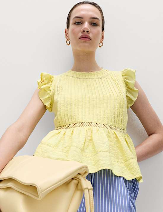 Lace Insert Ruffle Top