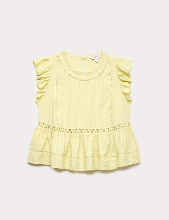 Lace Insert Ruffle Top