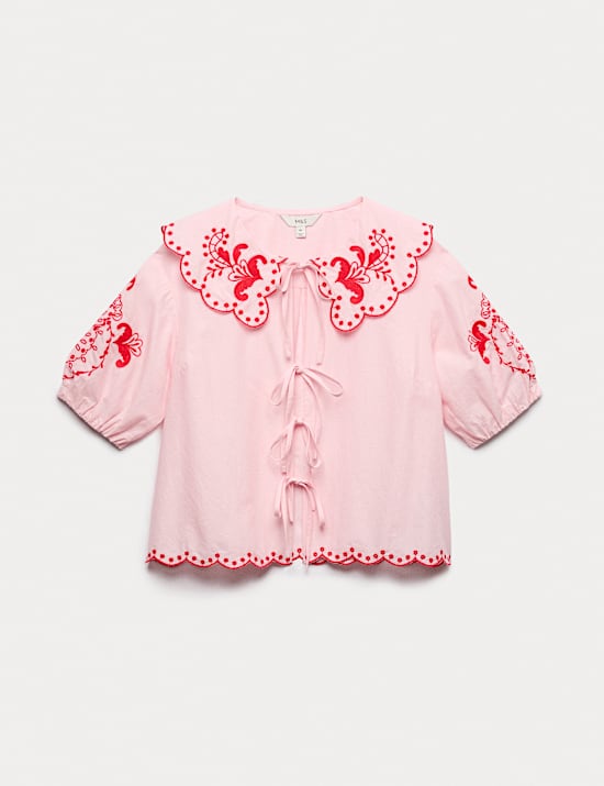 Pure Cotton Embroidered Collared Blouse
