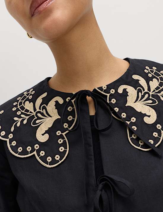 Pure Cotton Embroidered Collared Blouse