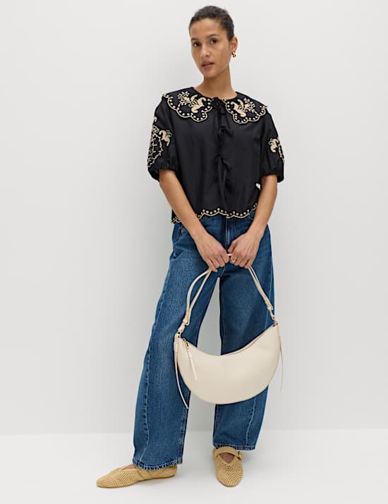 Pure Cotton Embroidered Collared Blouse