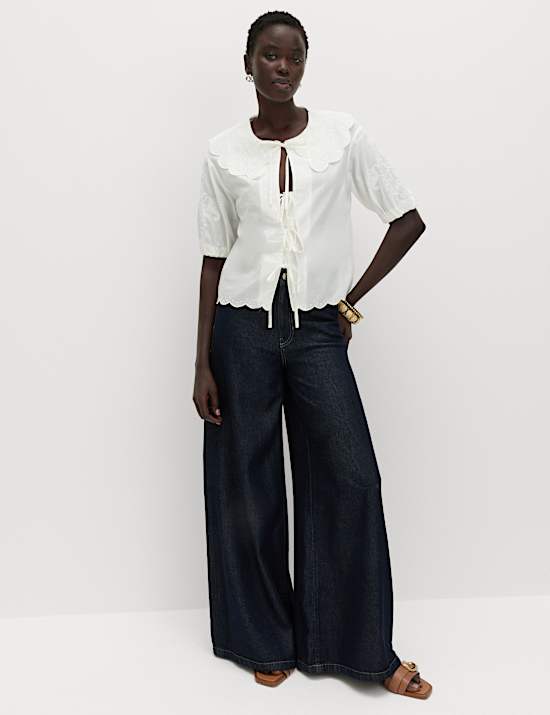 Pure Cotton Embroidered Collared Blouse