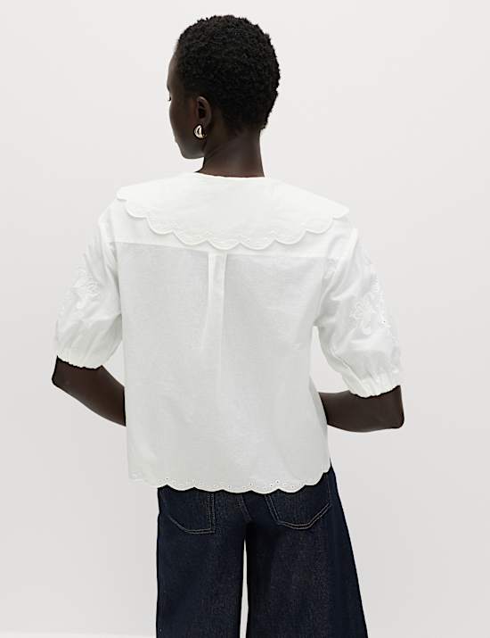 Pure Cotton Embroidered Collared Blouse