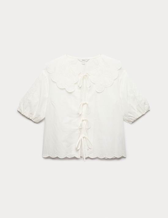 Pure Cotton Embroidered Collared Blouse