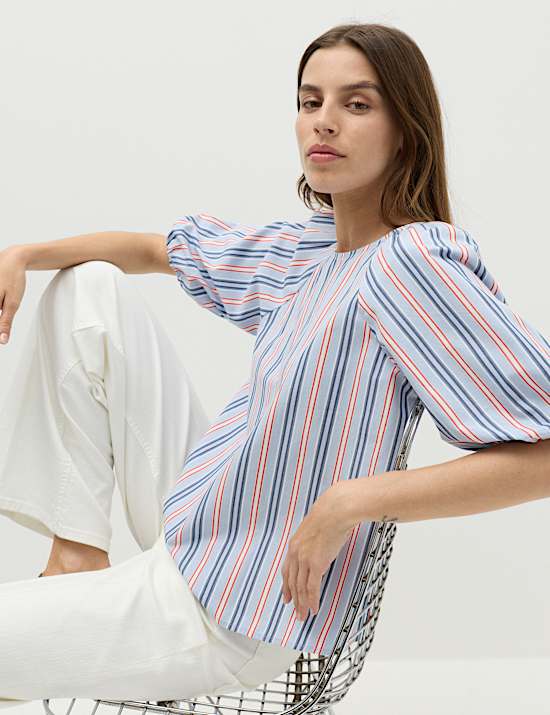 Pure Cotton Printed Puff Sleeve Blouse