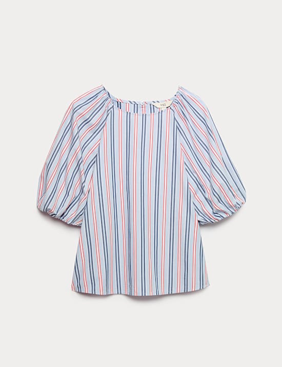 Blouse 100 % coton &agrave; manches bouffantes avec imprim&eacute;