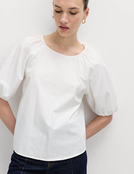 Pure Cotton Printed Puff Sleeve Blouse