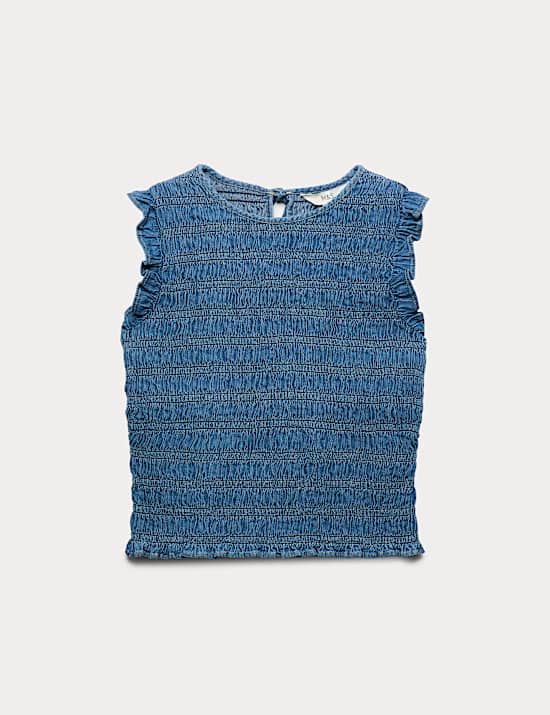 D&eacute;bardeur en jean fronc&eacute;