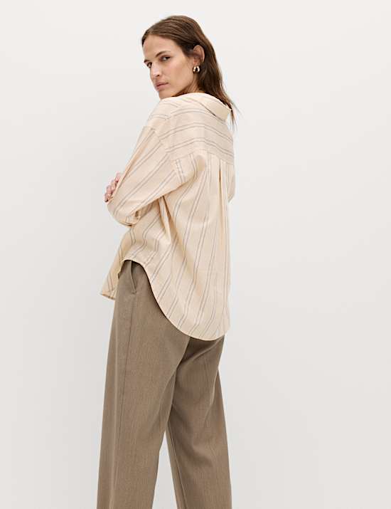 Chemise &agrave; encolure et rayures avec lin