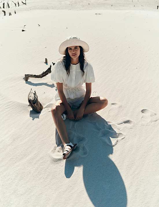 Pure Cotton Puff Sleeve Drawstring Waisted Top