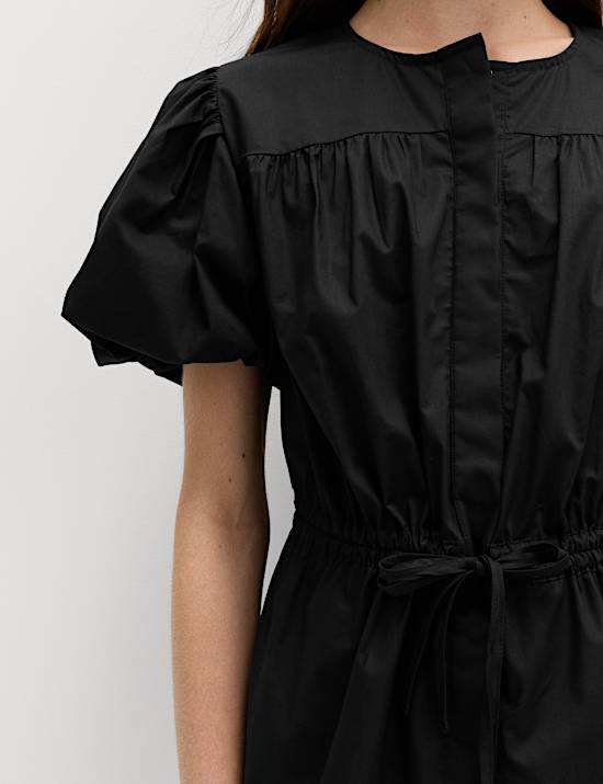 Pure Cotton Puff Sleeve Drawstring Waisted Top