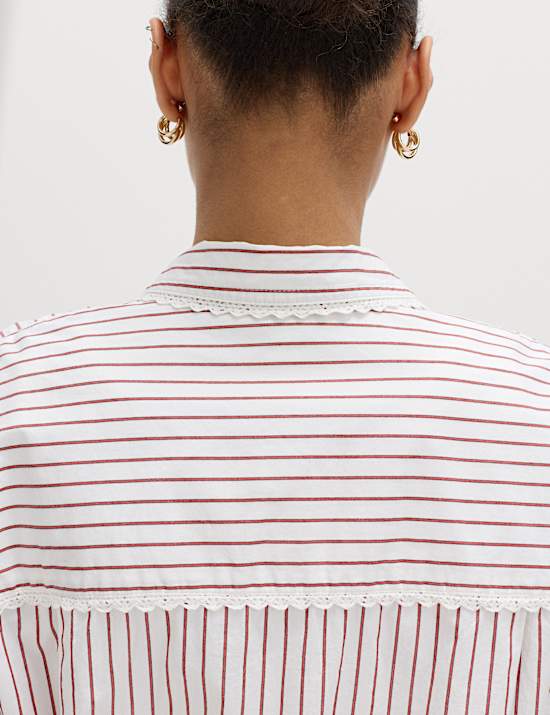 Pure Cotton Striped Lace Oversized Shirt