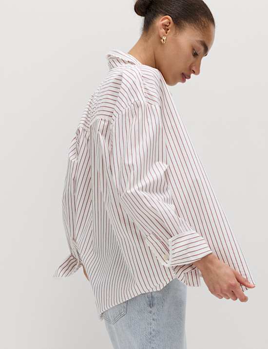 Pure Cotton Striped Lace Oversized Shirt