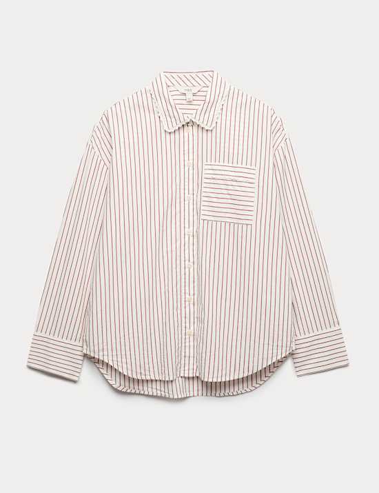 Pure Cotton Striped Lace Oversized Shirt