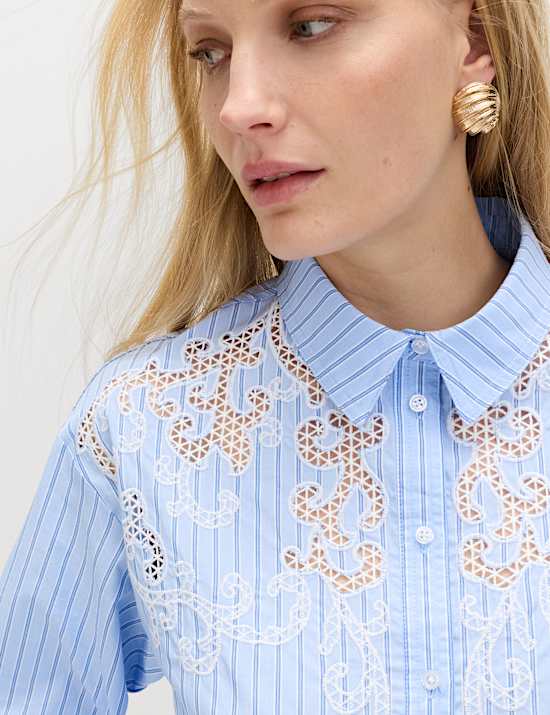 Pure Cotton Embroidered Striped Shirt