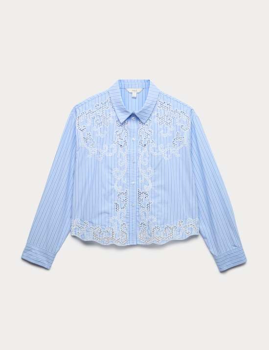 Pure Cotton Embroidered Striped Shirt