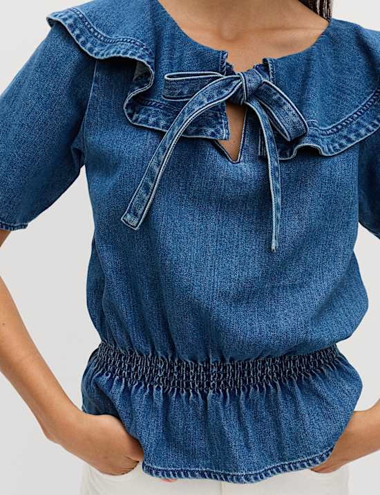 Denim Ruffled Blouse