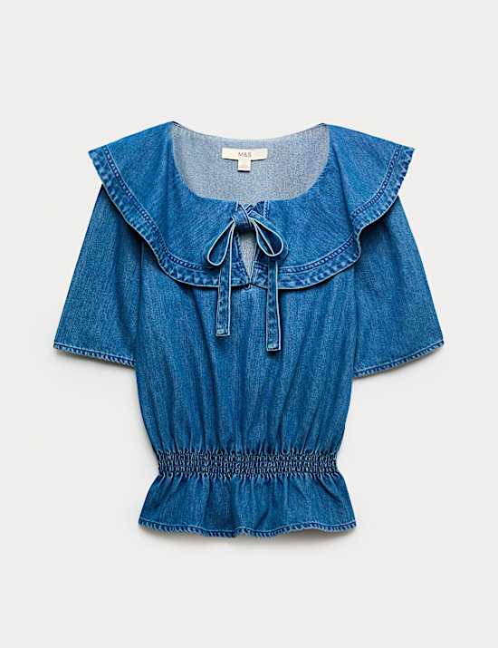 Denim Ruffled Blouse