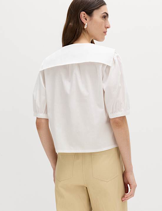 Pure Cotton Striped Oversized Collar Tie Detail Shirt