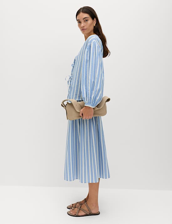 Pure Cotton Striped Tie Front Blouse