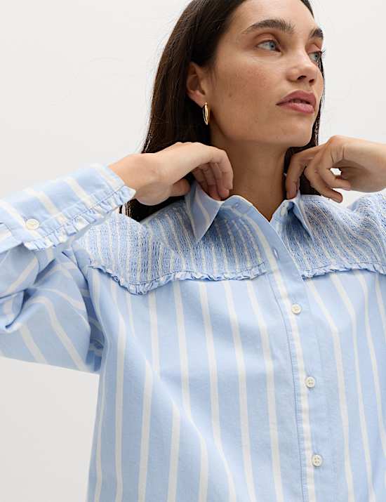 Chemise 100 % coton fronc&eacute; &agrave; rayures