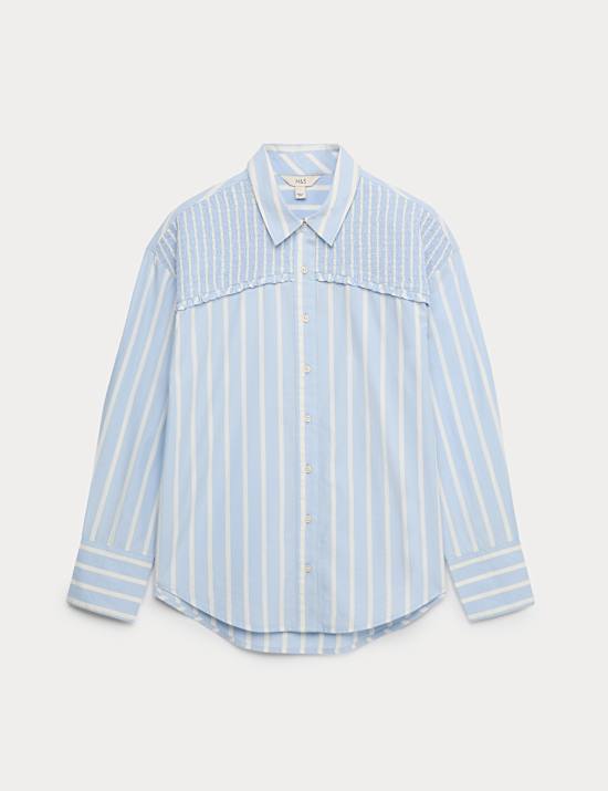 Pure Cotton Shirred Striped Shirt