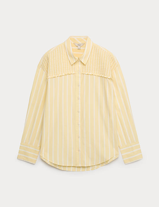 Pure Cotton Shirred Striped Shirt