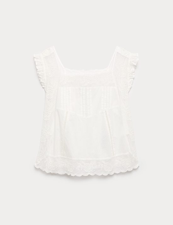 Pure Cotton Lace Bib Detail Embroidered Top